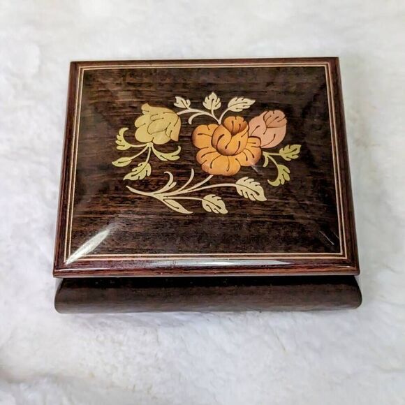 Sorrento Marquetry Inlay Flowers Jewelry Trinket Box 5" Antique Italian Wooden - Picture 1 of 8